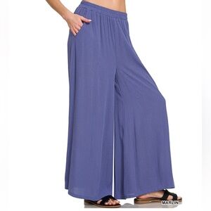 ❤️ ZENANA WOVEN CRINKLE WIDE PANTS WITH POCKETS NWT LG